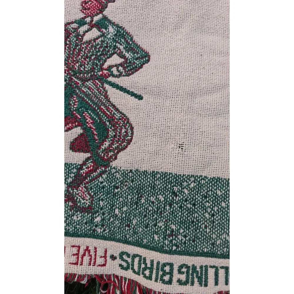 Vintage Twelve Days Of Christmas Woven Tapestry Fringe Throw Blanket